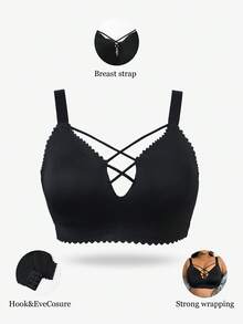 DesireSculpt Áo ngực không dây chéo màu trơn cỡ lớn - màu đen - Xem 4