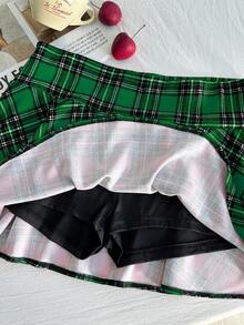 Comfortcana Váy mini dự tiệc kẻ caro xanh cỡ lớn, thường ngày, thu/đông - màu xanh lá - Xem 4