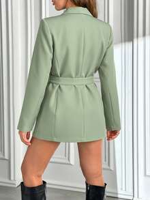 EURMUSE Fashionable Commuter Solid Color Belted Blazer - Mint Green - View 2