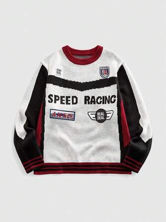 Maglione da uomo a girocollo con ricamo da corsa