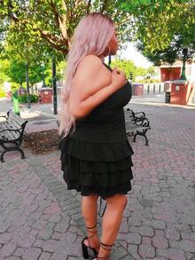 Enliva Obviously_ebony Plus Size White Cute Cake Ruffle Hem Tank Mini Dress, Black, Birthday Dresses For Women, Corset Dress For Women, For Apple Rounded Body Shape, For Body Shape, For Summer - Hitam - View 4