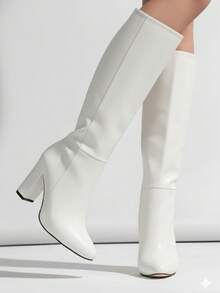 Botas de mujer botas altas a media pierna calzado estilo clasico básico botas de tacón cono para mujer calzado para dama de lujo sexy material premium casual botas con suela antideslizante acojinadas botas altas media  pierna para fiestas  festivales trabajo colegio botines botas largas casuales botas womens boots shoes MinasDelRey - Blanco - Ver 2