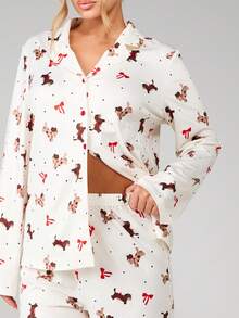 MISSGUIDED Bộ đồ ngủ in hình cún con dễ thương với áo dài tay cài nút phía trước và quần dài cạp chun hoàn hảo cho những đêm ấm cúng - Nhiều màu - Xem 5