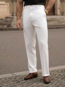 Manfinity VCAY Pantaloni casual versatili da uomo di colore solido, pantaloni bianchi eleganti, chino bianchi, jeans ampi bianchi, pantaloni in lino da uomo, slim fit - Bianco - Visualizzare 1