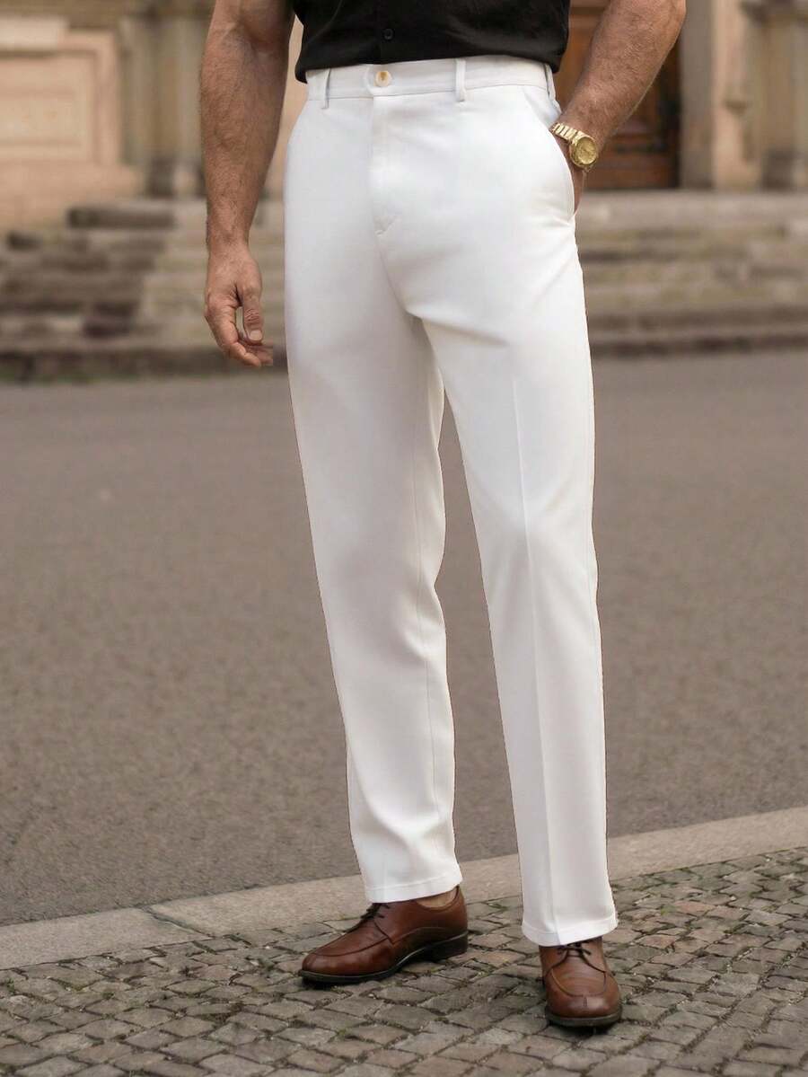 Manfinity VCAY Pantaloni casual versatili da uomo di colore solido, pantaloni bianchi eleganti, chino bianchi, jeans ampi bianchi, pantaloni in lino da uomo, slim fit - Bianco - Visualizzare 1