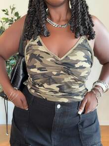 Truni 大码夏季休闲迷彩露背吊带上衣 - 軍綠色 - 查看 5