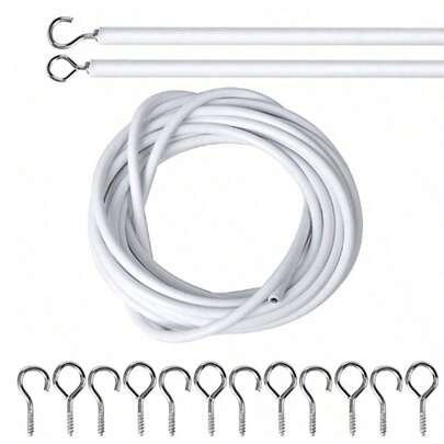Coated Curtain Wire Rope, 2/5/10/30 Meter Modern Tie Back Cord With Hooks For Shower & Window Draper