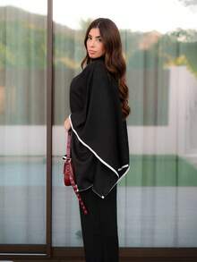 Hitanina Bộ 2 áo len cardigan dài cổ đứng cho nữ - màu đen - Xem 2