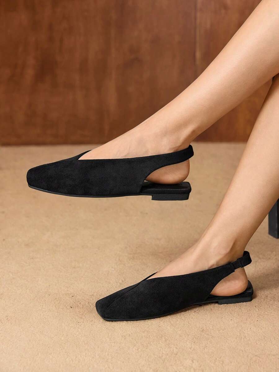 MOTF Giày bệt múa ballet hở gót cổ điển, giày lười, giày bệt mũi vuông thời trang, thoải mái, thanh lịch dành cho nữ, phù hợp cho mùa thu/đông và mọi mùa - màu đen - Xem 1