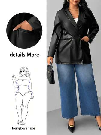 Hourglow Kurtka damska w jednolitym kolorze, z kołnierzykiem w stylu vintage, z długim rękawem, ze skóry PU, luźna, swobodna, na jesień/zimę