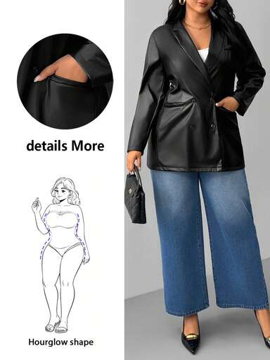 Hourglow Kurtka damska w jednolitym kolorze, z kołnierzykiem w stylu vintage, z długim rękawem, ze skóry PU, luźna, swobodna, na jesień/zimę