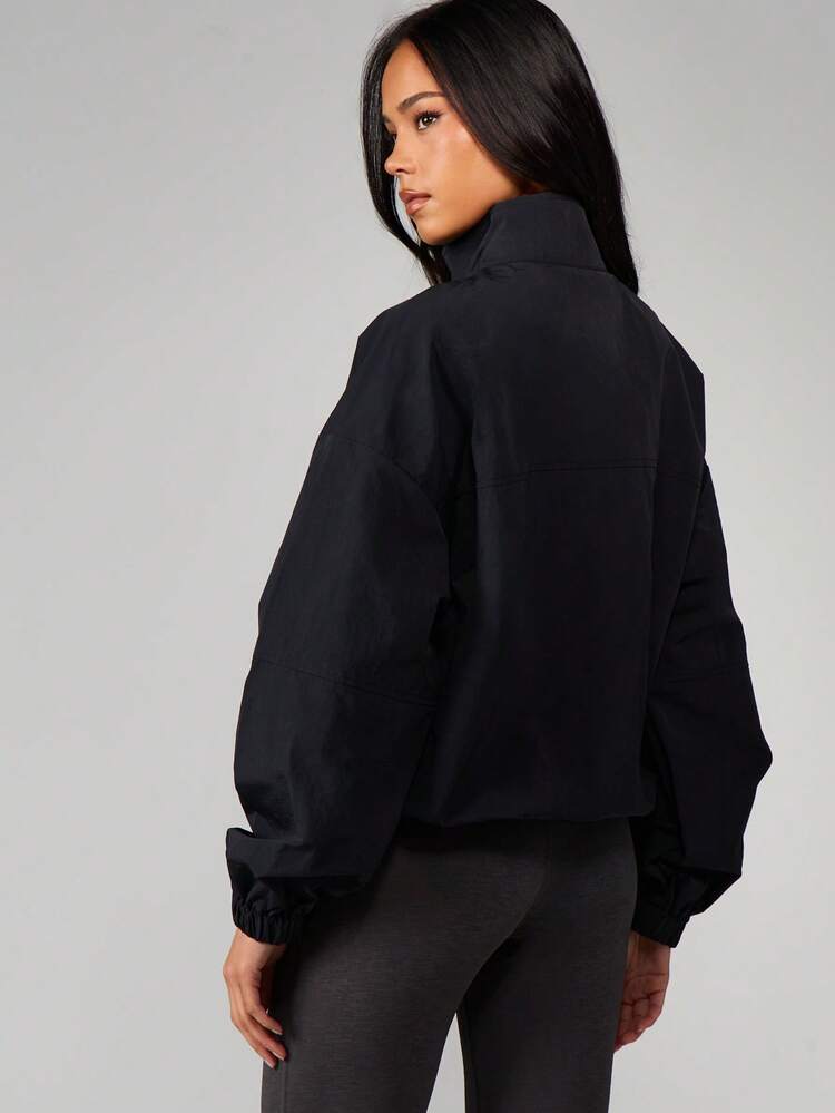 MISSGUIDED Funnel Neck Half Zip Pullover Windbreaker Jacket With Elastic Cuffs And Waistband For Fall Spring Layering Outerwear