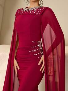 Coutiva Luxury Evening Gown, High-End Formal Dress, Elegant And Sophisticated Lady-Like Style - Burgundy - View 3