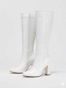 Botas de mujer botas altas calzado estilo guay clamour clasico básico botas de tacón cono para mujer todas las temporadas del año calzado para dama de lujo sexy material premium casual botas con suela antideslizante acojinadas botas altas media  pierna para fiestas  festivales trabajo colegio botines botas largas casuales botas womens boots shoes Willows1 - Blanco - Ver 1