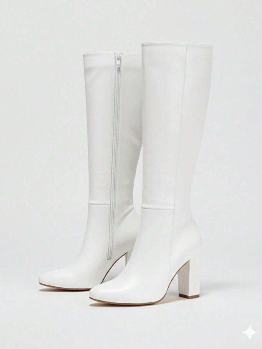 Botas de mujer botas altas calzado estilo guay clamour clasico básico botas de tacón cono para mujer todas las temporadas del año calzado para dama de lujo sexy material premium casual botas con suela antideslizante acojinadas botas altas media pierna para fiestas festivales trabajo colegio botines botas largas casuales botas womens boots shoes Willows1 - Blanco - Ver 1