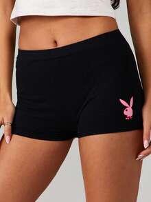 Missguided x Playboy Quần short họa tiết trái tim có logo chú thỏ mặc ở nhà lễ hội mùa hè - màu đen - Xem 3