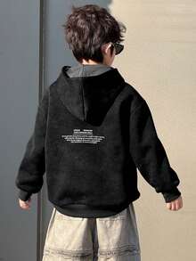 DAZY Tween Boy Casual Loose Fit Letter Print Fleece Sweatshirt, Street Style For Autumn Sweatshirt - Dark Grey - View 4