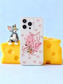 TOM & JERRY X SHEIN 透明可爱卡通猫鼠手机壳，红色爱心和“爱”字图案，兼容和Galaxy，复古卡通风格，适合动漫爱好者和怀旧人士，日常使用和送礼皆宜。手机壳兼容 17/Air/17 Pro/17 Pro Max，也兼容Galaxy。 - 無色 - 查看 8