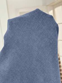 SHEIN Maternity Solid Color Round Neck Regular Shoulder Long Sleeve Fitted Ruched Dress - Blue - View 7