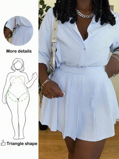 Truni Ensemble 2 pièces rayé élégant et léger pour femmes en grandes tailles