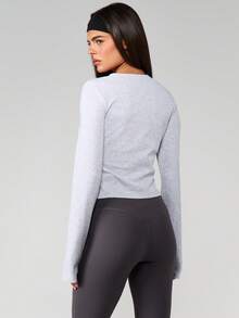 MISSGUIDED Ribbed Button Front Cardigan Long Sleeve Crew Neck Regular Fit Casual Layering Top Fall Winter Essential - Grey - View 2