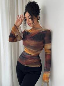 Chiquease Áo thun dài tay lưới nhuộm tie-dye phong cách vintage Mỹ dành cho nữ, thích hợp mặc mùa thu/đông. - Nhiều màu - Xem 3