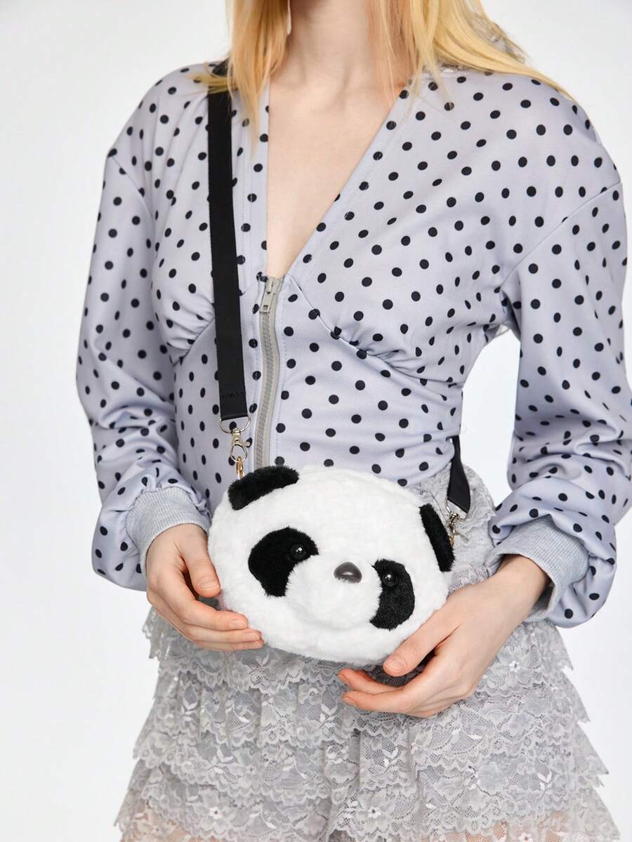 ROMWE Cute Cartoon Panda Fashion Mini Crossbody Bag, Fashion Accessories Travel Wallet, Christmas Birthday Gift, Animal Toy Crossbody Bag, Lightweight Coin Purse Cell Phone Bag, Kawaii Multi-Purpose Doll Bag, Kids, Boys, Girls - Black and White - View 1