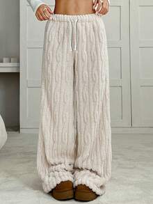 SHEIN Tween Girls' Loose Casual Fluffy Thickened Minimalist Comfortable Long Sweatpants, Autumn/Winter - Apricot - View 1