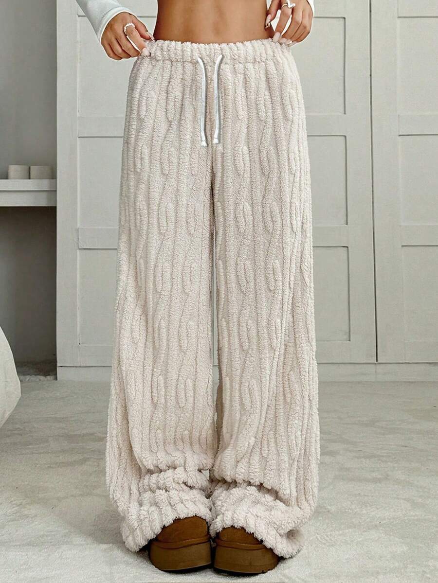 SHEIN Tween Girls' Loose Casual Fluffy Thickened Minimalist Comfortable Long Sweatpants, Autumn/Winter - Apricot - View 1