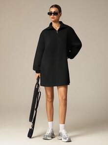 Hanevo 秋冬新款休闲街头极简通勤懒人返校高领拉链半开衩套头长袖H型宽松卫衣&女士短裤套装