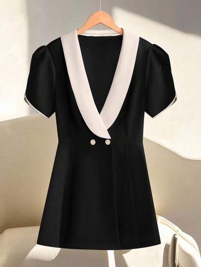 SOLERSUN Sexy And Elegant Spring/Summer Women's Suit Jacket, Color-Blocked, High-End Style, Perfect For Parties, Dates, Commuting, Retro And Modern, Black And White Short Dress Coat, Autumn/Winter Women's Clothing.