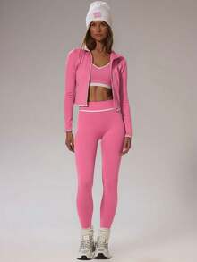 Musera Sport Jaket BBL dengan Trim Kontras dan Resleting, Hanya untuk Musim Dingin, Pakaian Aktif, Olahraga, Gym, Latihan, Ski, Kebugaran, dan Off-Piste. - Hot Pink - View 5