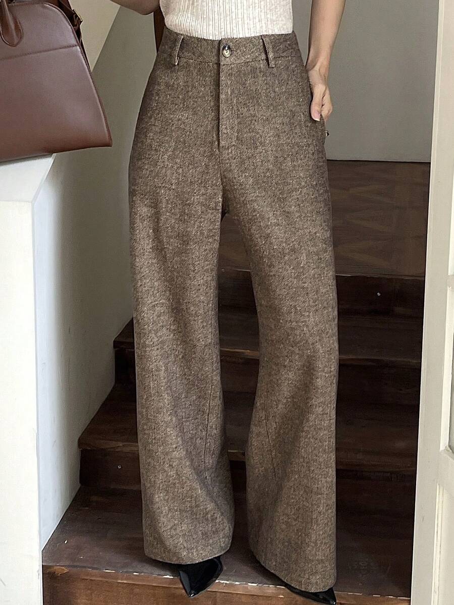 DAZY Women's Casual Oblique Pocket Straight Leg Pants, Suitable For Commuting, Autumn