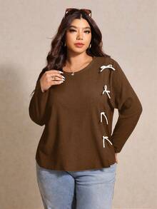 Elaquor Áo thun trang trí nơ đi làm thanh lịch cỡ lớn - Màu nâu  Mocha - Xem 6