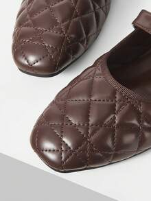 MOTF WOMEN PU LEATHER QUILTED FLATS FOR CHRISTMAS - Coffee Brown - View 6
