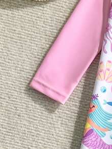 Sparklyn 女婴可爱鲸鱼印花长袖连体泳衣，紫色，适合夏季和度假