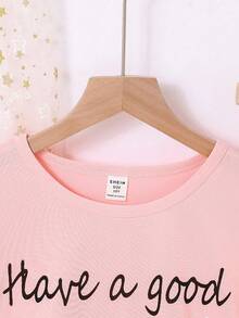 2pcs/Set Tween Girls Pajamas-Pajama Set Pink Long Sleeve Round Neck Letter Printed Sleep Eyes Top With Blue Printed Pants Cute Loungewear Four Season Sleepwear 2026 New Year Essential Girls Pyjama Sleep Wear Girl Teen Girl Pajama Set - Multicolor - View 5