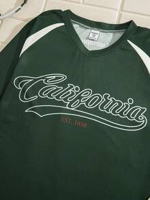 Casuvi Kids Tween Boy Color Block Letter Print Casual Loose Fit Long Sleeve T-Shirt - Green - View 10
