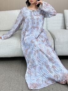 Yasmyna 新款优雅浪漫提花系带长袖高档连衣裙 - 彩色 - 查看 3