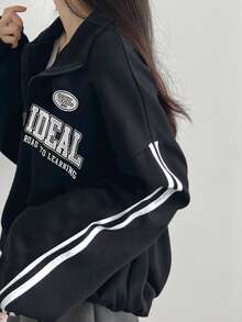 DAZY Casual Letter Print Loose Fit Sweatshirt For Women - Navy Blue - View 2