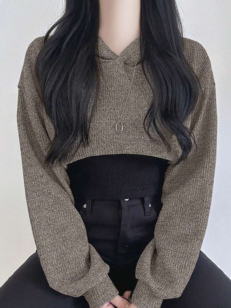 Women's Casual Fashion Street Style Minimalist Solid Color Ultra-Short Hoodie, Spring/Autumn