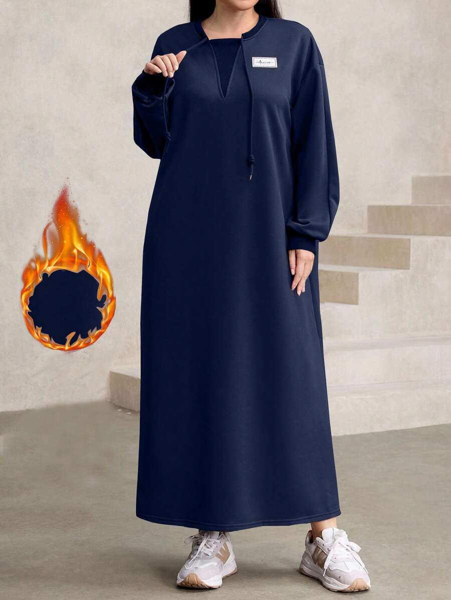 Modelyn Sudadera holgada de cuello redondo con cordón decorativo, talla grande, color marrón, para otoño/invierno - Azul Marino - Ver 1