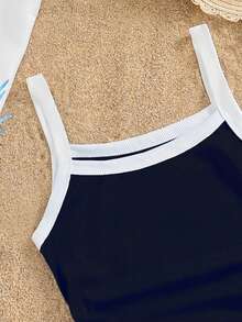 少女罗纹撞色滚边吊带背心，日常百搭