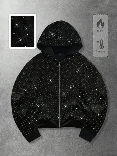 Herren Lässig Hoodie mit schweren Strass-Reißverschluss
