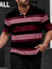 Manfinity Homme Plus Size Men's Striped Short Sleeve Casual/Business Polo Shirt - Multicolor - View 1