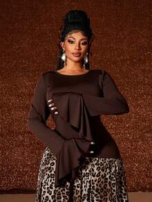 Maweii 大码女士优雅休闲修身圆领长袖豹纹连衣裙 - 彩色 - 查看 3