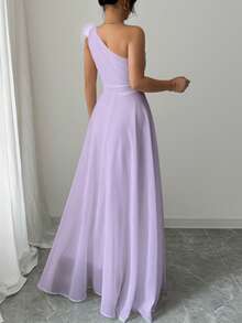 Modelyn Retro French Fairy Style One-Shoulder Dress - Purple - View 2