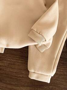 SHEIN 2 件套男童休闲可爱熊和动物卡通字母印花宽松圆领卫衣，加厚服装适合秋冬季 - 卡其色 - 查看 5