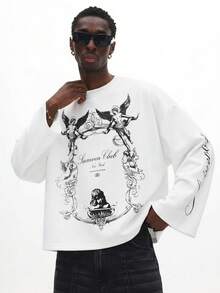 SUMWON Men T-Shirts,Printed Long Sleeve T-Shirt - Fresh White Design With Cool Racing Elements, Comfortable And Breathable, Perfect For Street Fashion And Everyday Casual Wear, Must-Have Fashion Item - White - View 1