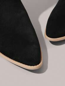 Styleloop Women's Pointed Toe Five-Pointed Star Embroidery Side Zipper Fringe Western Style Casual Chunky Heel Knee-High Boots For Christmas - Black - View 4